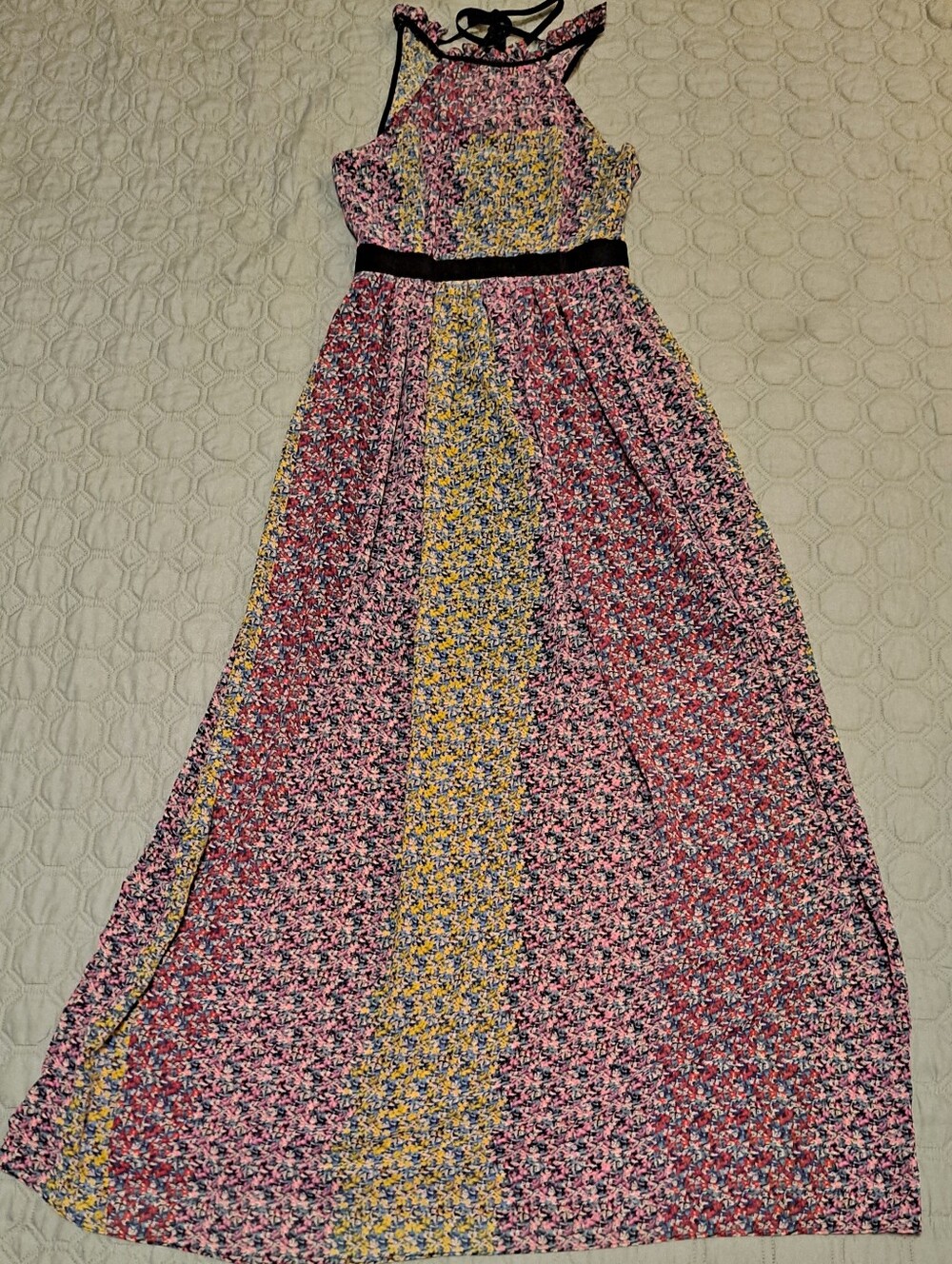 BCBGeneration Floral Halter Maxi Dress with Black Waistband Sz 2